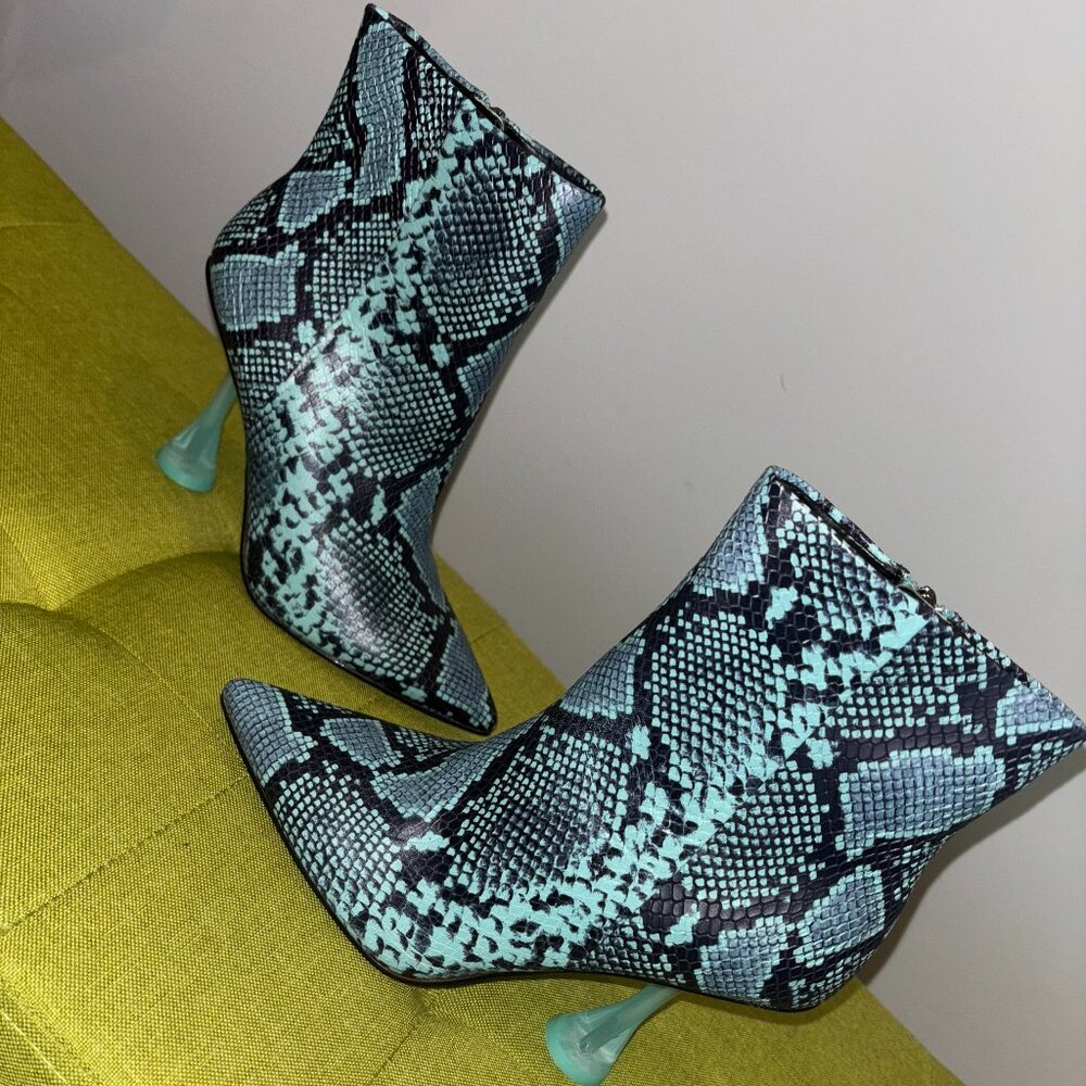 Blue snake skin bootie